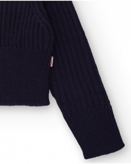 Navy rib-knit girls' sweater with metal zipper Navy rib-knit girls' sweater with metal zipper