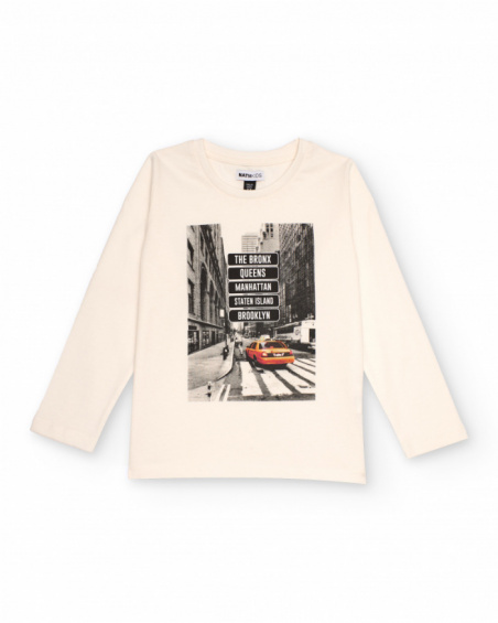 Long-sleeved off-white t-shirt with urban print