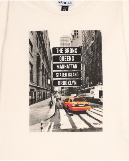 Long-sleeved off-white t-shirt with urban print