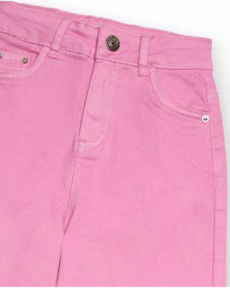 Girls' pink denim culotte pants
