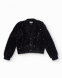 Black knitted cardigan for girls with shiny appliqués Black knitted cardigan for girls with shiny appliqués