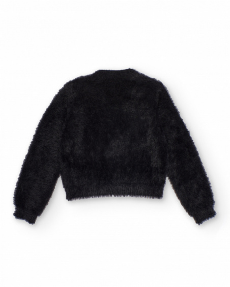 Black knitted cardigan for girls with shiny appliqués
