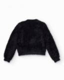 Black knitted cardigan for girls with shiny appliqués Black knitted cardigan for girls with shiny appliqués