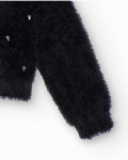 Black knitted cardigan for girls with shiny appliqués Black knitted cardigan for girls with shiny appliqués