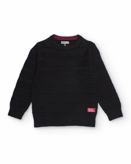 Black sweater for boys with striped texture