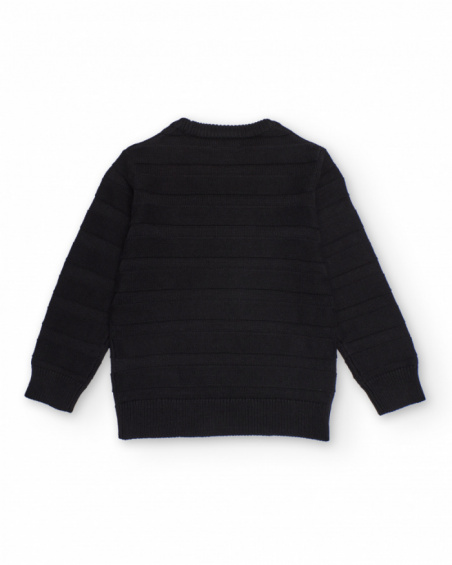 Black sweater for boys with striped texture