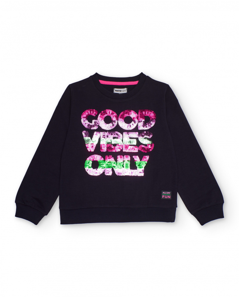 Black sweatshirt for girls with multicolor sequins