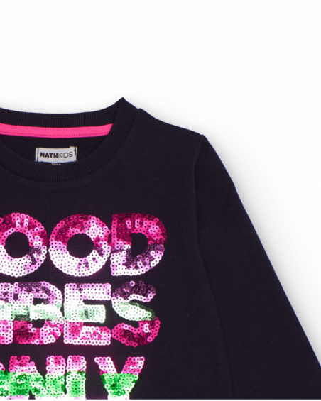 Black sweatshirt for girls with multicolor sequins