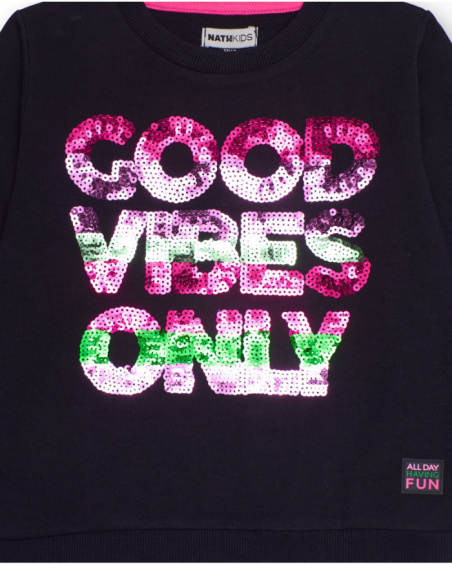 Black sweatshirt for girls with multicolor sequins