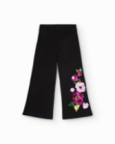 Black pants for girls with sequin floral appliqués Black pants for girls with sequin floral appliqués