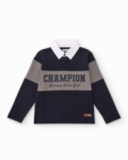 Long-sleeve color block polo shirt for boys with printed text Long-sleeve color block polo shirt for boys with printed text