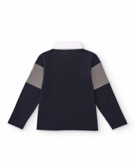 Long-sleeve color block polo shirt for boys with printed text