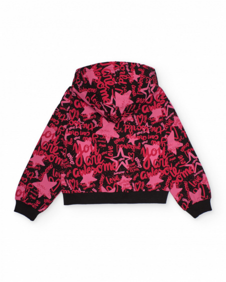 Hooded sweatshirt for girls in fuchsia tones with typographic print Hooded sweatshirt for girls in fuchsia tones with typographic print