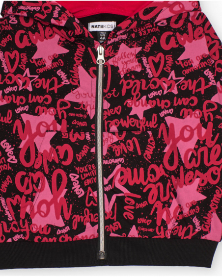 Hooded sweatshirt for girls in fuchsia tones with typographic print Hooded sweatshirt for girls in fuchsia tones with typographic print
