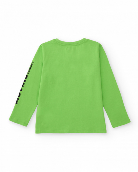 Green long-sleeve t-shirt for boys with world map graphic