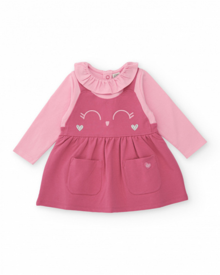 Pink-toned dress for girls with face print Pink-toned dress for girls with face print