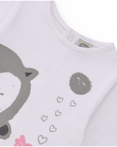 Three-piece set for girl in pink tones with bird details.