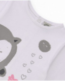 Three-piece set for girl in pink tones with bird details. Three-piece set for girl in pink tones with bird details.