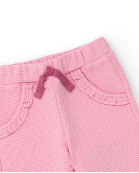 Three-piece set for girl in pink tones with bird details.
