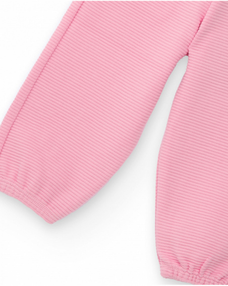 Three-piece set for girl in pink tones with bird details.