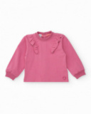 Two-piece set for girl in pink tones with decorative ruffles. Two-piece set for girl in pink tones with decorative ruffles.