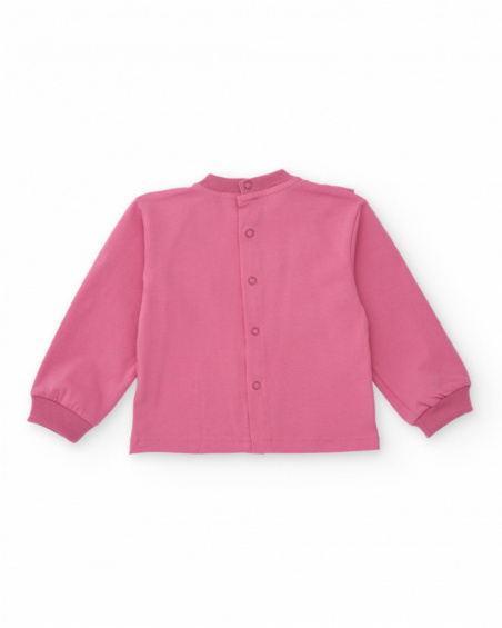 Two-piece set for girl in pink tones with decorative ruffles. Two-piece set for girl in pink tones with decorative ruffles.