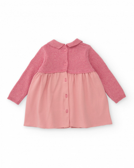 Knit dress for girl in pink tones with heart detail.