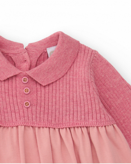 Knit dress for girl in pink tones with heart detail.
