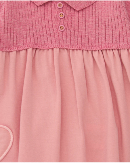 Knit dress for girl in pink tones with heart detail.