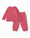 Two-piece set for girl in pink tones with fleece appliqué. Two-piece set for girl in pink tones with fleece appliqué.