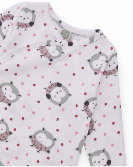 Two-piece set for girl in white and pink with owl print. Two-piece set for girl in white and pink with owl print.