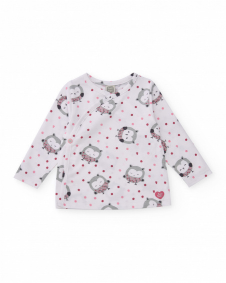 Two-piece set for girl in white and pink with owl print. Two-piece set for girl in white and pink with owl print.