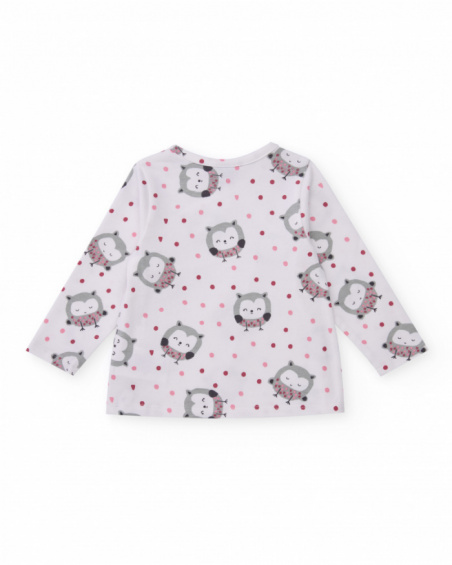 Two-piece set for girl in white and pink with owl print. Two-piece set for girl in white and pink with owl print.