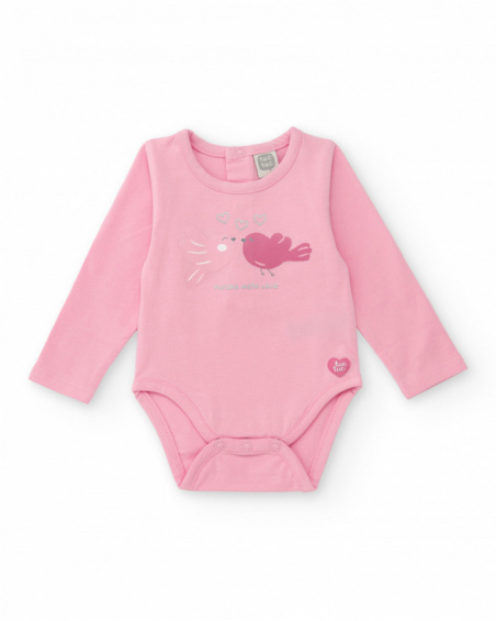 Pack of two bodysuits for girls in pink tones with bird and owl prints Pack of two bodysuits for girls in pink tones with bird and owl prints