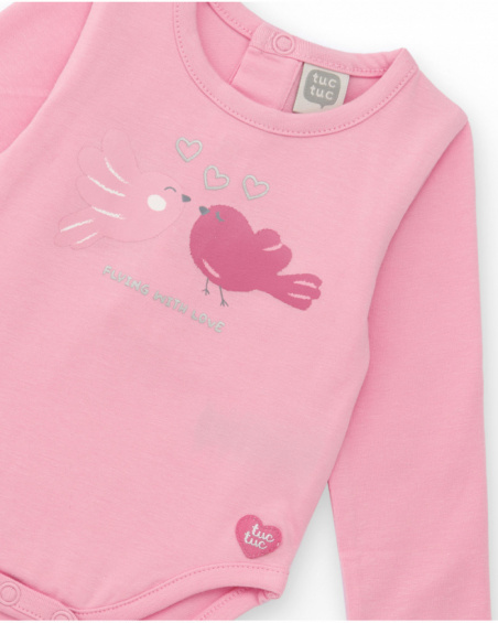 Pack of two bodysuits for girls in pink tones with bird and owl prints Pack of two bodysuits for girls in pink tones with bird and owl prints