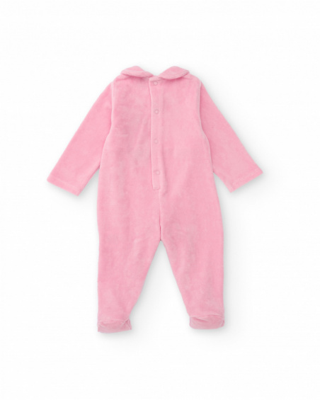 Pink velvet romper for girls with face and heart design Pink velvet romper for girls with face and heart design