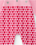 Pink velvet romper for girls with face and heart design Pink velvet romper for girls with face and heart design