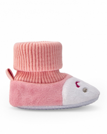 Baby girl slipper in pink with embroidered mouse face Baby girl slipper in pink with embroidered mouse face