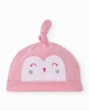 Baby girl hat in pink with knot detail and embroidered face Baby girl hat in pink with knot detail and embroidered face