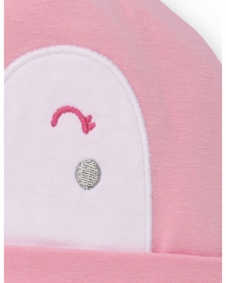 Baby girl hat in pink with knot detail and embroidered face Baby girl hat in pink with knot detail and embroidered face