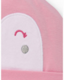 Baby girl hat in pink with knot detail and embroidered face Baby girl hat in pink with knot detail and embroidered face