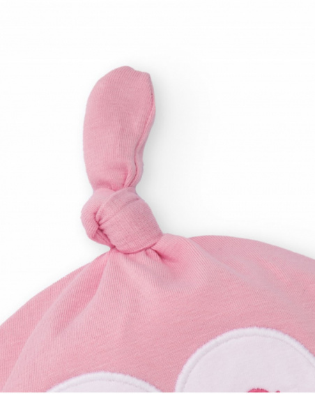 Baby girl hat in pink with knot detail and embroidered face Baby girl hat in pink with knot detail and embroidered face