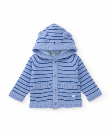 Knit jacket for boys in blue tones with hood and little ears