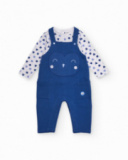 Baby boy dungaree and t-shirt set in blue and white tones with animal print Baby boy dungaree and t-shirt set in blue and white tones with animal print