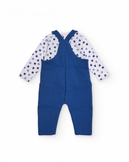 Dungarees and t-shirt set for newborn in blue and white tones with little animal print