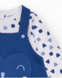 Dungarees and t-shirt set for newborn in blue and white tones with little animal print