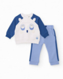 Baby boy sweatshirt and pants set in blue tones with face design Baby boy sweatshirt and pants set in blue tones with face design