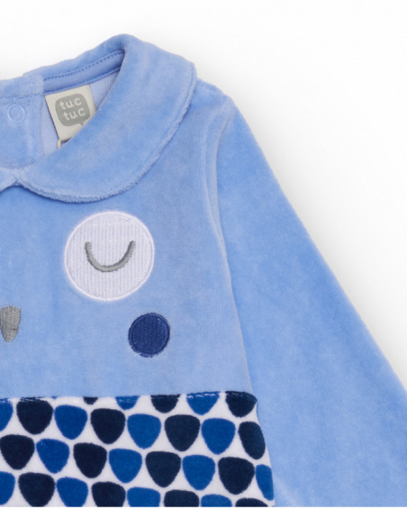 Baby boy romper in blue with owl design and geometric print Baby boy romper in blue with owl design and geometric print