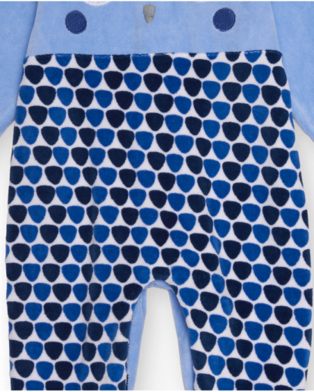 Baby boy romper in blue with owl design and geometric print Baby boy romper in blue with owl design and geometric print