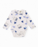Pack of 2 knit bodysuits for baby boy in blue and white with owl and bird print Pack of 2 knit bodysuits for baby boy in blue and white with owl and bird print